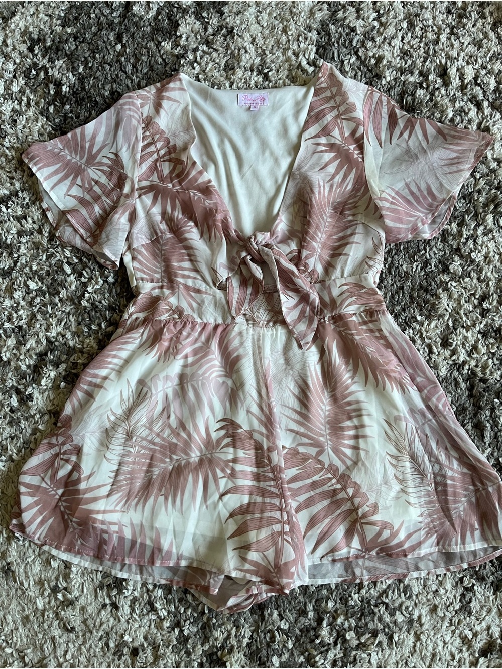 Pink Lily Love for a Lifetime Tropical Ivory/Pink Romper